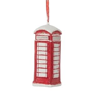 NEW! British Telephone Booth Christmas Tree Ornament Decoration Red White